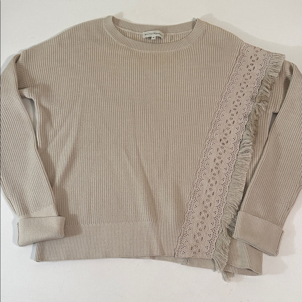 WHITE + WARREN - WOMENS - SWEATER WITH FRINGE